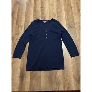 Roz & Ali Sweater, Women's Size Medium, Navy Blue, 3/4 Sleeve, V-neck, Buttons